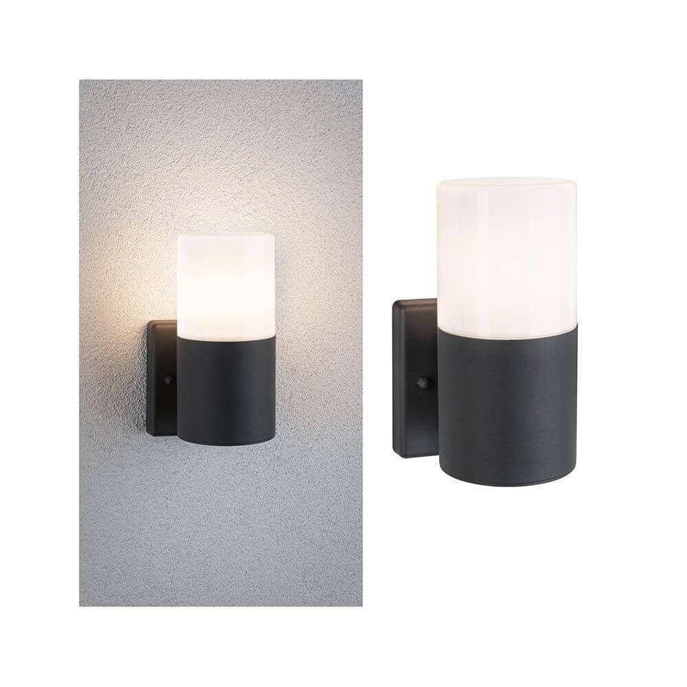 Außenwandleuchte Tubs Rund Grau-Matt Metall mit indirektem Lichtakzent für Sicherheit und Design im Außenbereich.
