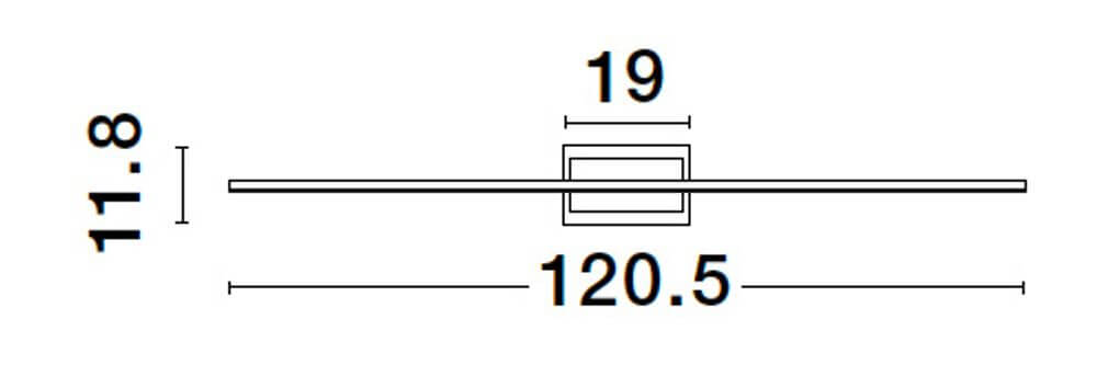 Maßzeichnung der Azure LED Wandleuchte 3000K Weiß mit Abmessungen von 120,5 cm und 11,8 cm.