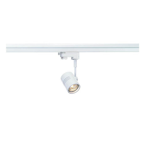 BIMA I Leuchtenkopf Weiß GU10 max. 50W inkl. 3P.-Adapter an einem Hochvolt-Schienen-System.