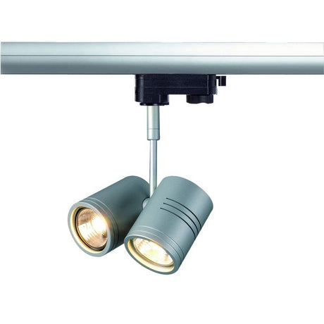 BIMA II light head silver grey 2xGU10 max. 50W incl. 3-phase adapter mounted on high-voltage track.