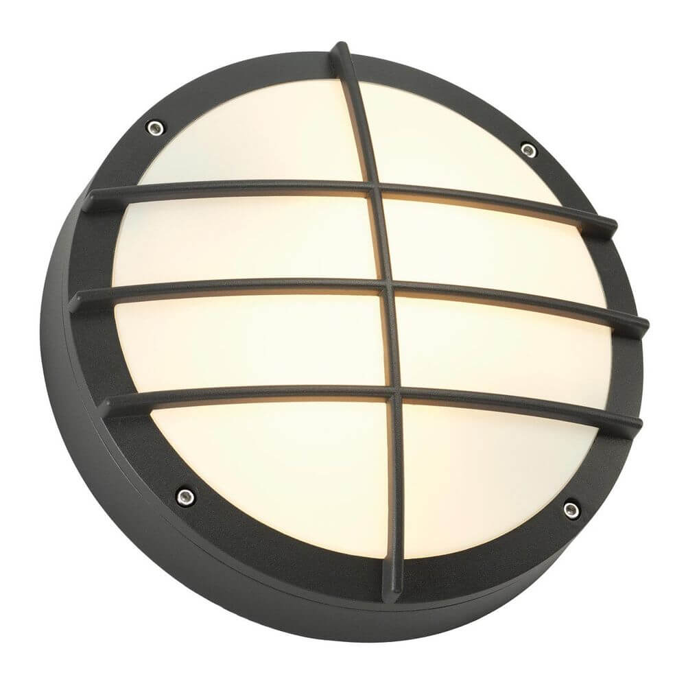 BULAN GRID Wandleuchte rund anthrazit E27 max. 2x25W PC Cover mit Gitter und opalem PC Leuchtfläche.