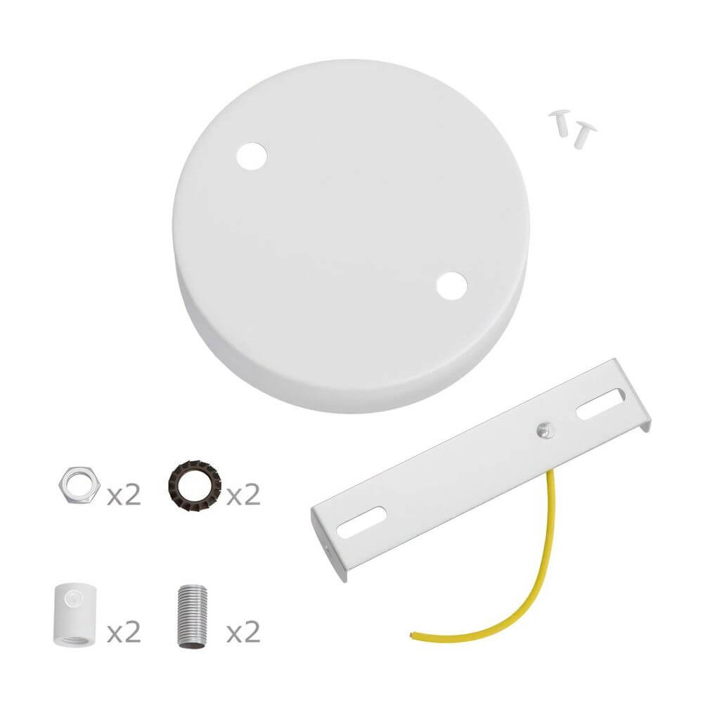 Baldachin 2-fach Ø 12cm Kit mit Komponenten für die Montage von Doppel-Lichtquellen an Wand oder Decke.