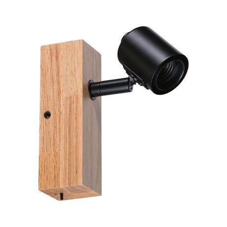 Balkenstrahler Spotlight Arvid Black with wood and black design and swiveling spotlight head.