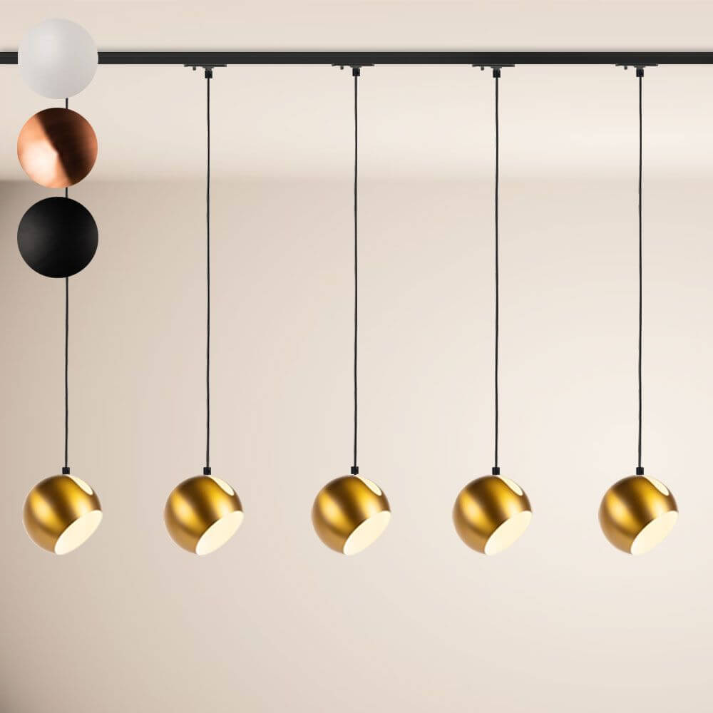 s.luce Ball Esszimmerlampe in verschiedenen Farben an 1-Phasen-Schiene für modernes Wohndesign.