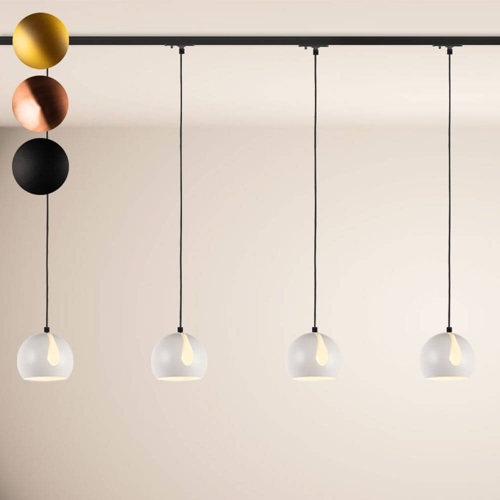 Moderne s.luce Ball Pendelleuchte mit vier Glaslampen für stilvolle Esszimmerbeleuchtung.