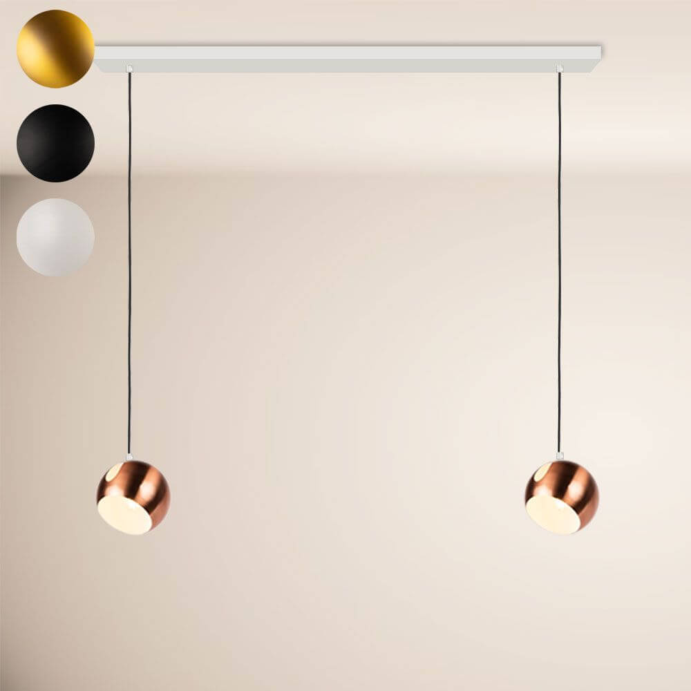 s.luce Ball Pendelleuchte in Kupfer, Schwarz und Weiß, moderne Hängelampe für Esstisch und Wohnzimmer.