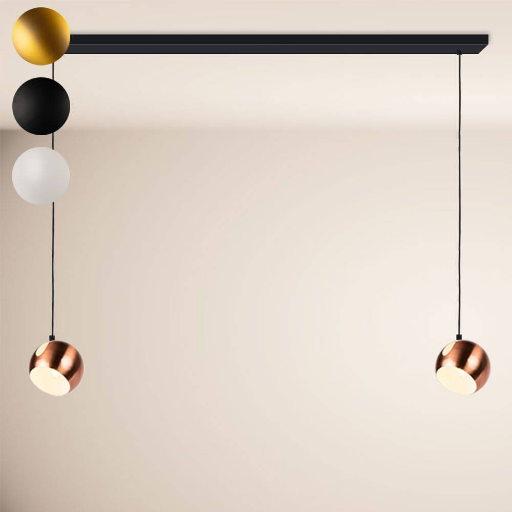 s.luce Ball Pendelleuchte mit vier unterschiedlichen Lampenschirmen in Gold, Schwarz, Weiß und Kupfer, modernes Design
