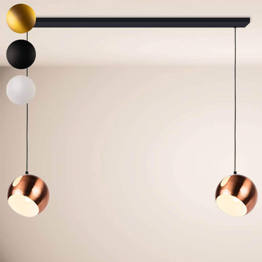 s.luce Ball Pendelleuchte in modernem Design mit Kupferkugeln und dekorativen Elementen.