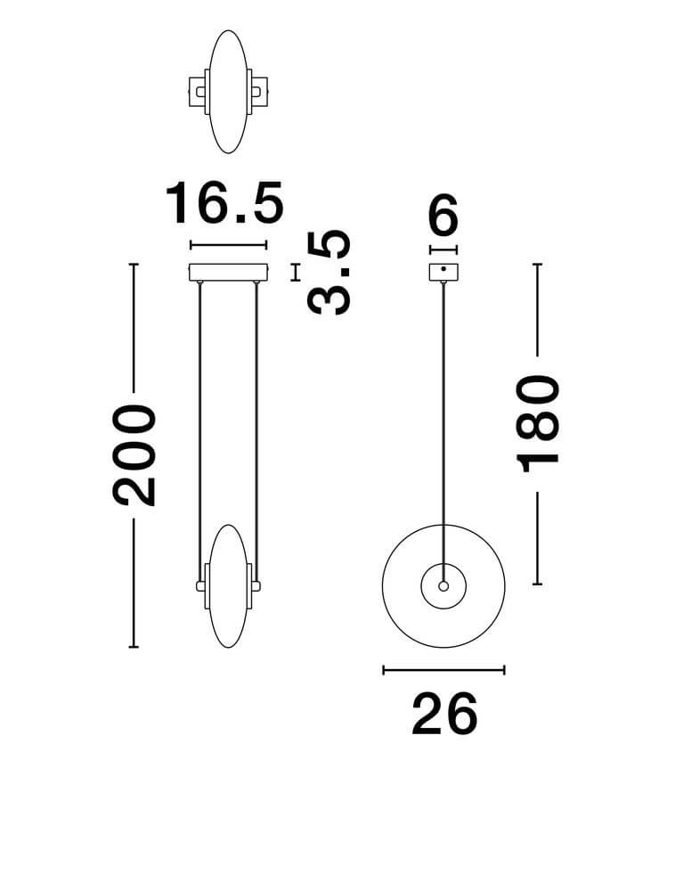 Maßzeichnung der Ballet Pendelleuchte Ø 26cm Schwarz mit Abmessungen