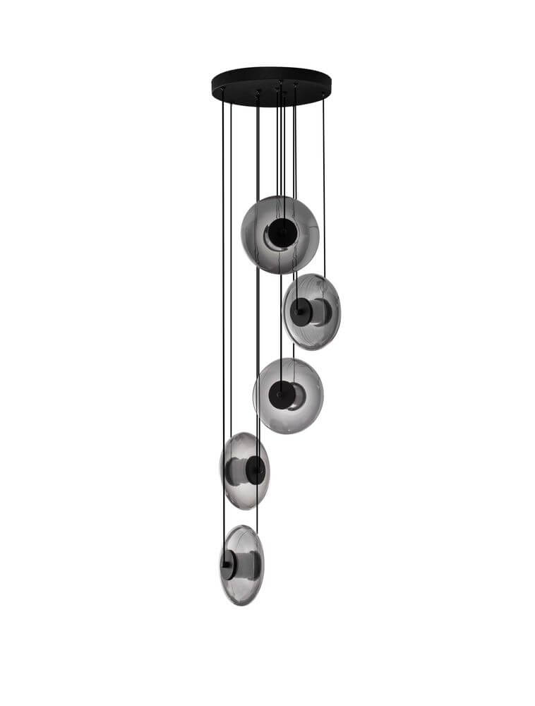 Ballet Pendelleuchte 5-flammig Ø 40cm, moderne Hängelampe mit fünf Glas-Schirmen in elegantem Design.
