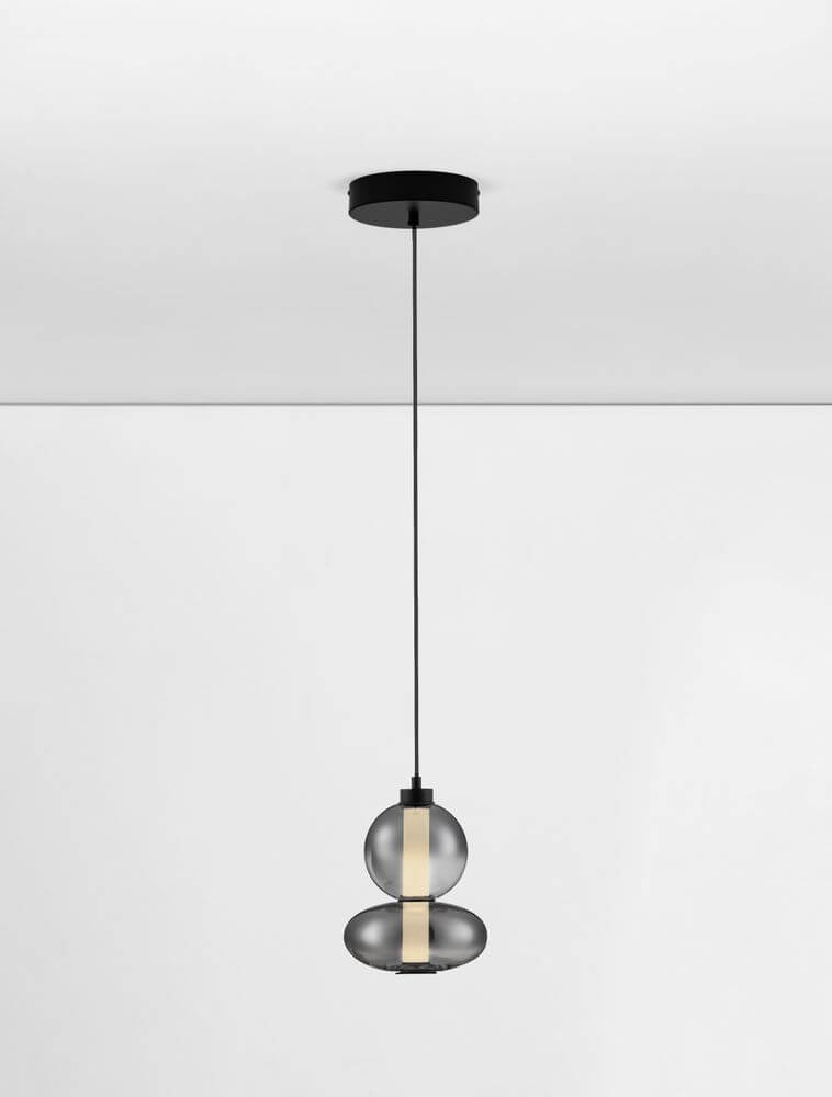 Bally LED Pendelleuchte Ø 20cm 2-flammig, Designer-Pendelleuchte aus Metall und getöntem Glas.