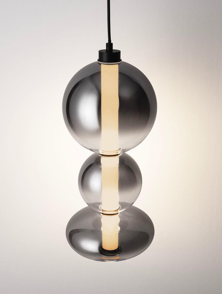 Bally LED Pendelleuchte Ø 20cm 3-flammig, Designer-Pendelleuchte aus Metall und Glas, moderne Beleuchtung.