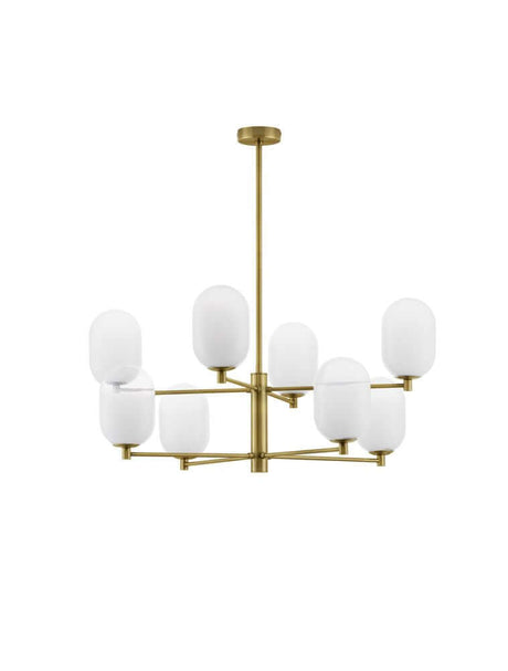Balor 8-light pendant light in gold and white with oval opal shades for an elegant style