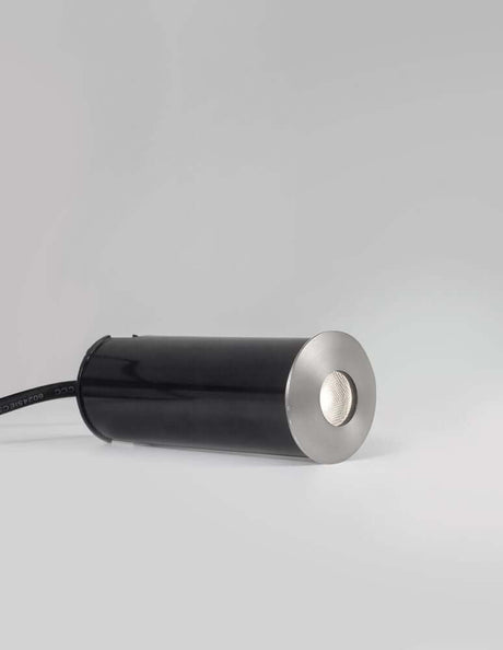 Bang LED outdoor recessed floor light nickel IP67 in a modern design with stainless steel trim and black housing.