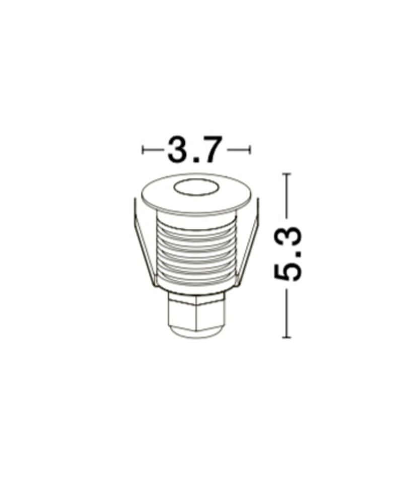 Bang LED Außenbodeneinbauleuchte Weiß IP67 technische Zeichnung mit Maßen 3.7 und 5.3 Zentimeter.