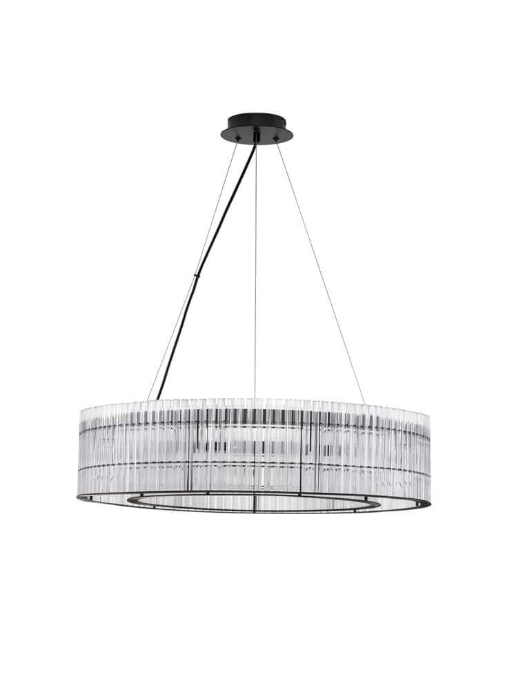 Barok Pendelleuchte Ø 70cm Schwarz - moderner Kronleuchter mit zwei Glasringen, puristisches Design und LED-Lichtspiel