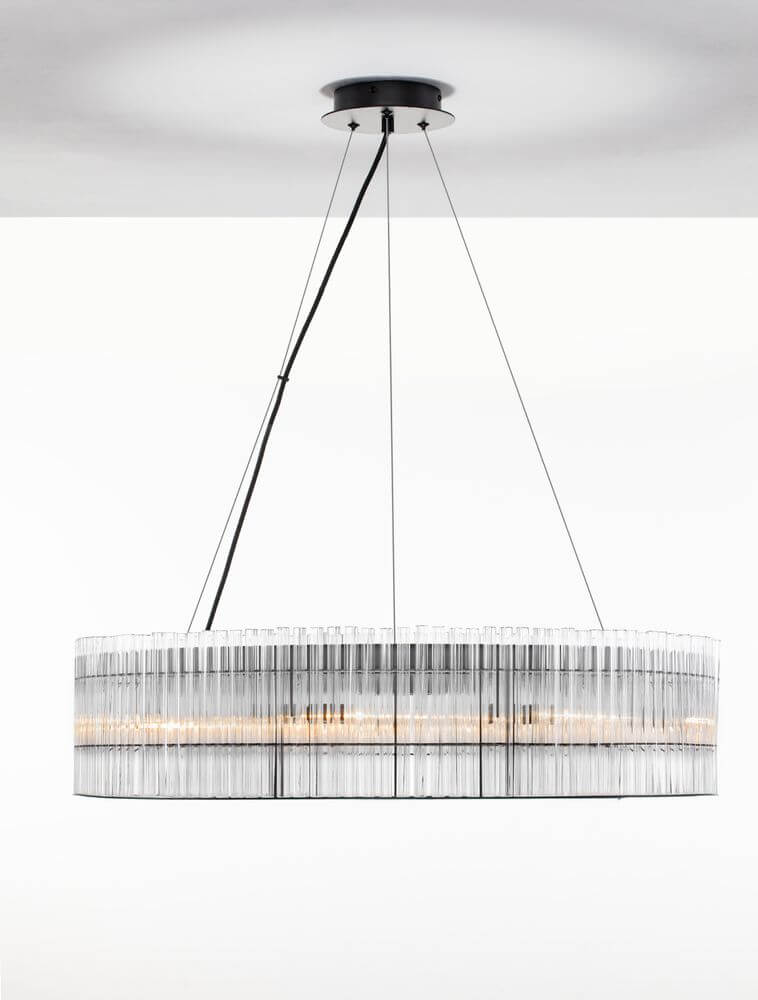 Barok Pendelleuchte Ø 70cm Schwarz - moderner Kronleuchter mit zwei Glasringebenen und LED-Lichtspiel, schwarze Aufhängung