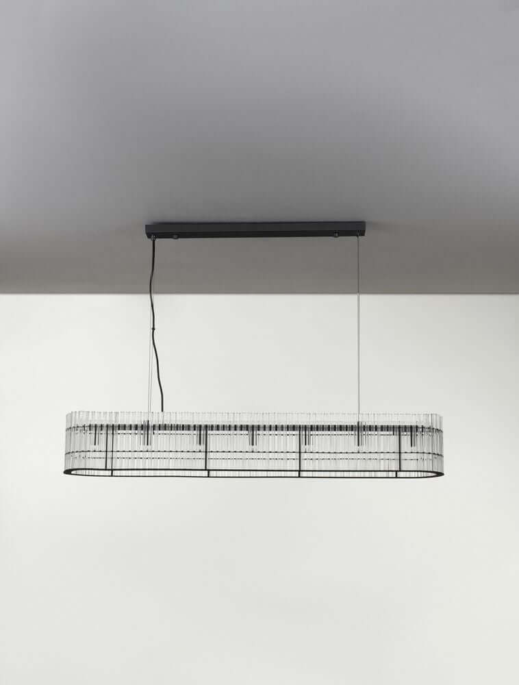 Barok Pendelleuchte 110cm Schwarz über weißem Hintergrund, modernes Design mit geometrischen Formen.