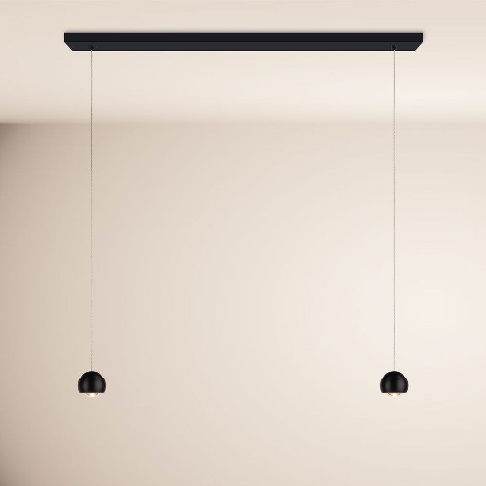 s.luce Beam LED Esstisch-Pendelleuchte Balken 120cm in modernem Design mit zwei hängenden Leuchten.