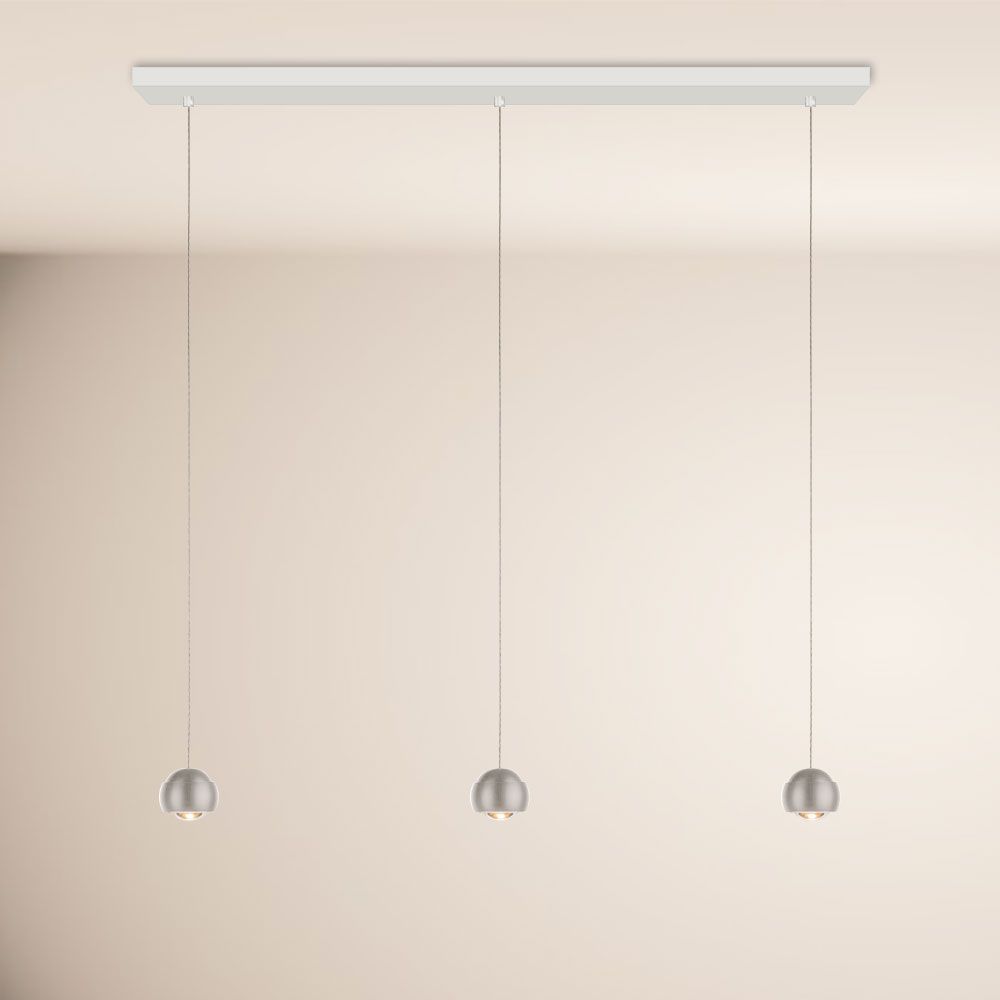 s.luce Beam LED Esstisch-Pendelleuchte Balken 120cm mit drei hängenden Lampen für stilvolle Beleuchtung.