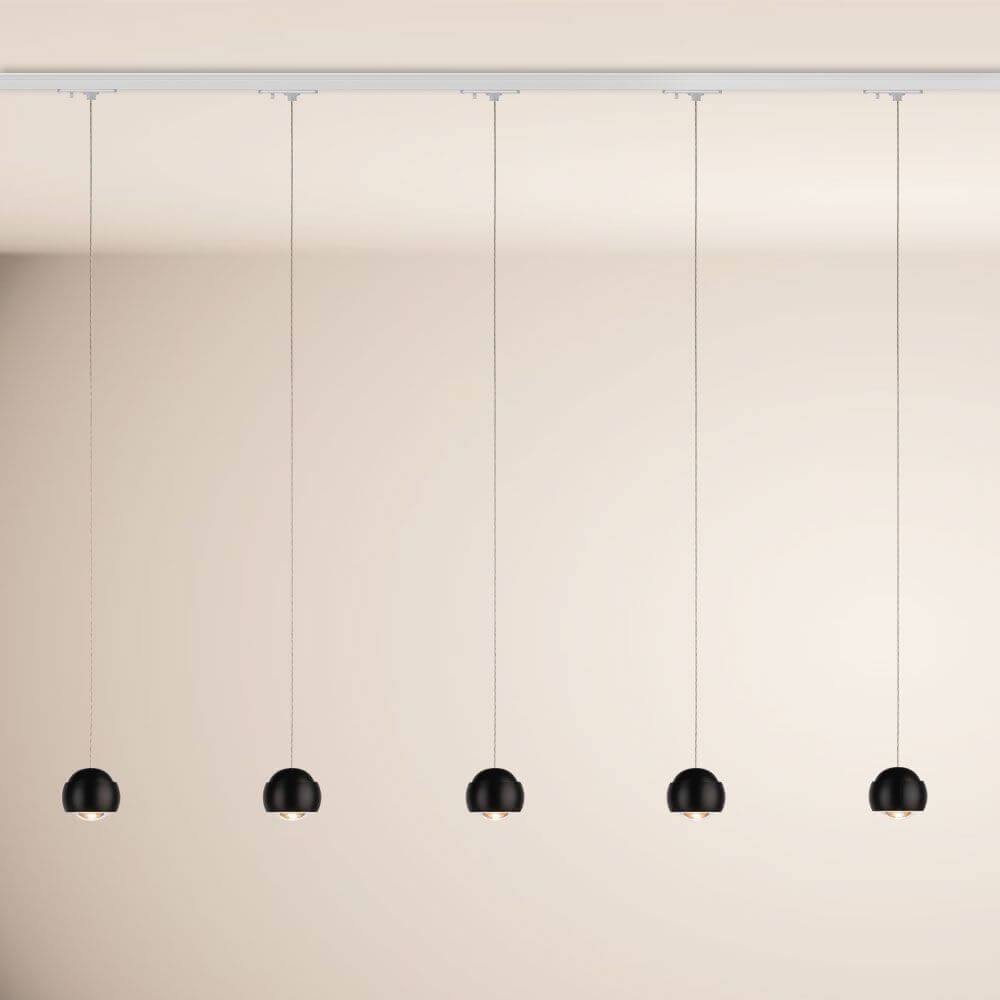 s.luce Beam LED Hängeleuchte 1-Phasen-Schienensystem Endeinspeiser mit modernen schwarzen Pendelleuchten.