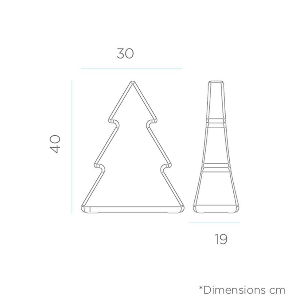 Maßzeichnung für beleuchteten LED Weihnachtsbaum Pinus 40cm mit den Dimensionen 30cm Breite und 40cm Höhe.