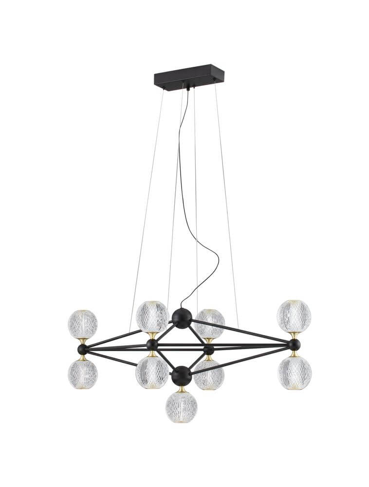 Belinda LED Pendelleuchte 9-flammig mit geometrischem Design und eleganten Glaskugeln.
