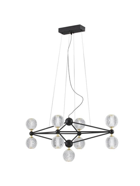 Belinda LED suspension à 9 lumières avec un design géométrique et d’élégants globes en verre.