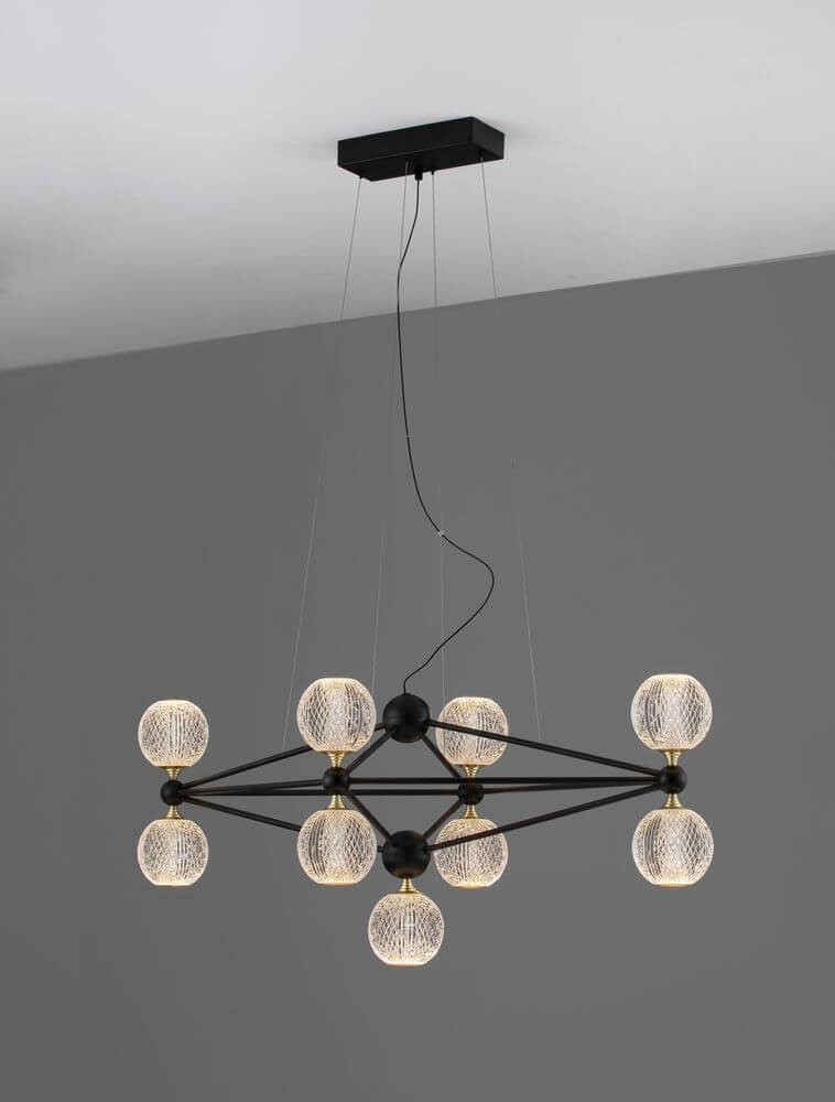 Belinda LED Pendelleuchte 9-flammig mit modernem geometrischem Design und glamouröser Ausstrahlung.