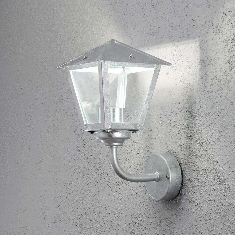 Benu LED Außen-Wandlampe 3000K galvanisierter Stahl, klares Glas an einer Wand montiert