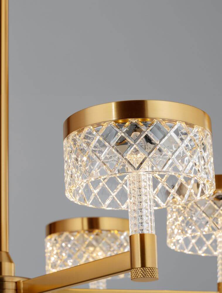 Bion LED Pendelleuchte 6-flammig Ø 70,7cm 3000K Gold mit funkelndem Kristalldesign