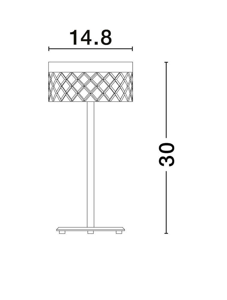 Bion LED Tischleuchte Ø 14,8cm 3000K Gold, technische Zeichnung mit Abmessungen 14,8cm Durchmesser und 30cm Höhe.