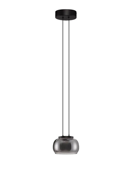 Bios Pendelleuchte Ø 18cm 3000K Schwarz, Rauch - elegante Nova Luce Hängeleuchte aus mattschwarzem Aluminium und Rauchglas