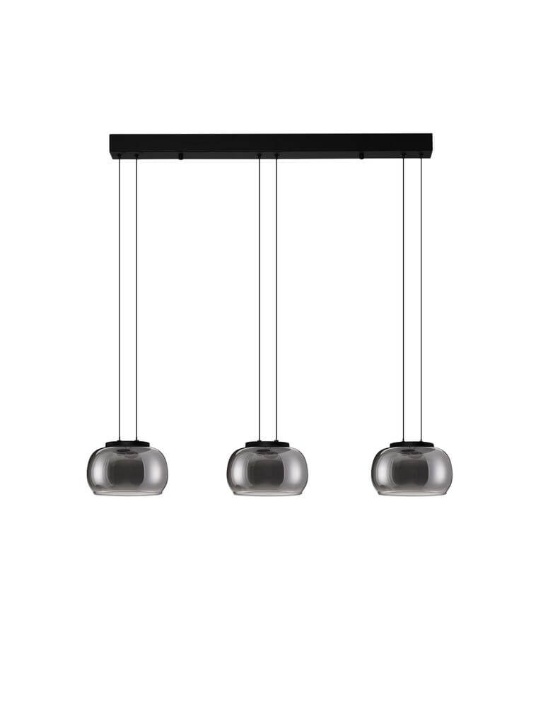 Bios Pendelleuchte 3-flammig 3000K Schwarz, Rauch mit minimalistischen Design und matt schwarzem Aluminium.
