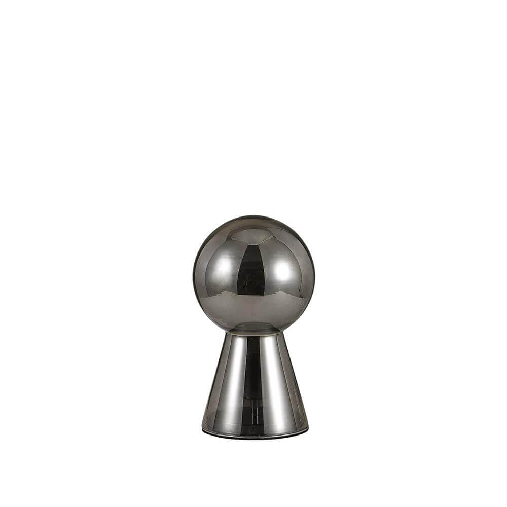 Birillo mundgeblasene Glas Tischleuchte 30cm Rauch mit Chrom-Metallsockel und geblasenem Glas.