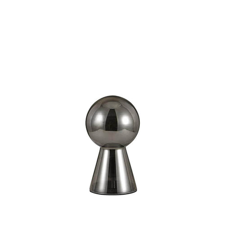 Lampa stołowa Birillo z ręcznie dmuchanego szkła 30 cm dymiona z chromowaną metalową podstawą i dmuchanym szkłem.