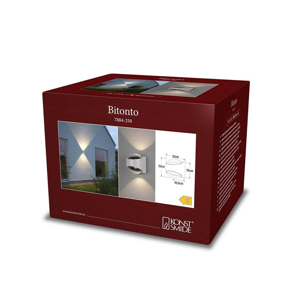 Bitonto LED Wandleuchte 2-flammig Verpackung mit Up- & Downlight in Weiß oder Dunkelgrau.