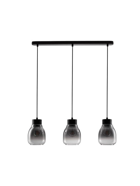Blacu 3-light pendant light Black with modern glass shades and matte black metal structure