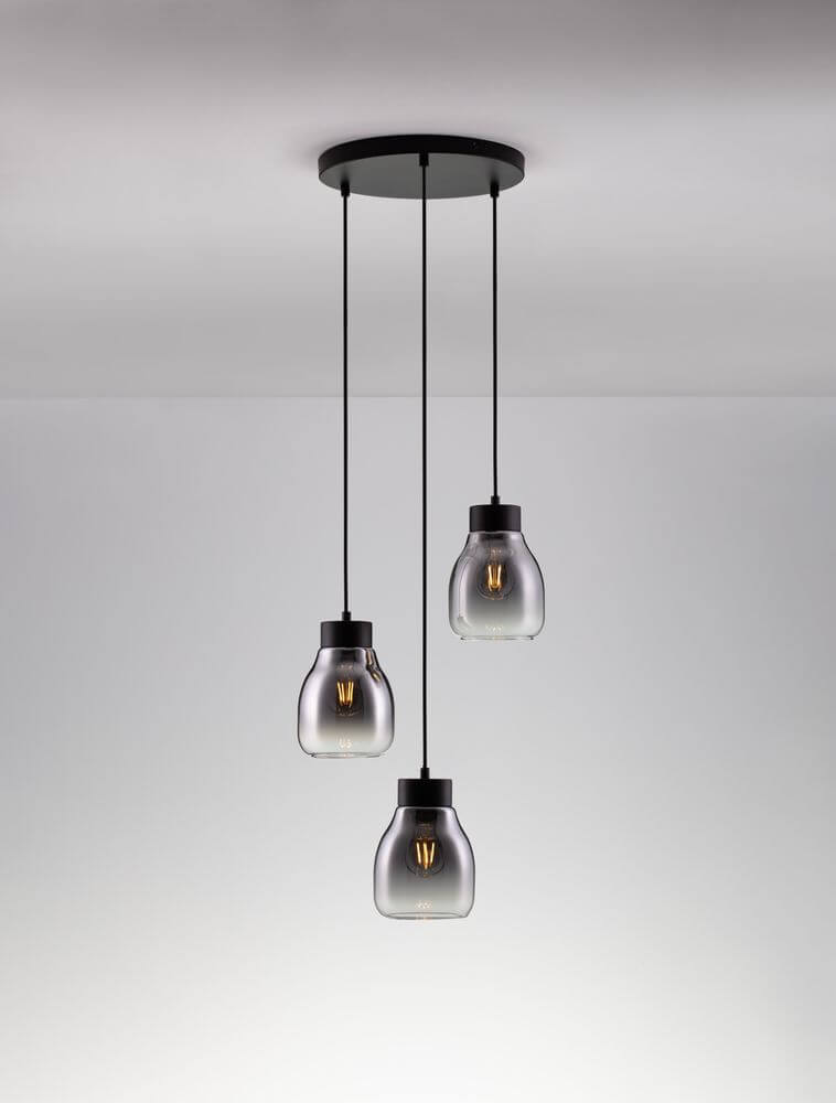 Blacu Pendelleuchte 3-flammig Schwarz mit elegantem Design und warmem Licht für Esszimmer und Wohnbereiche.