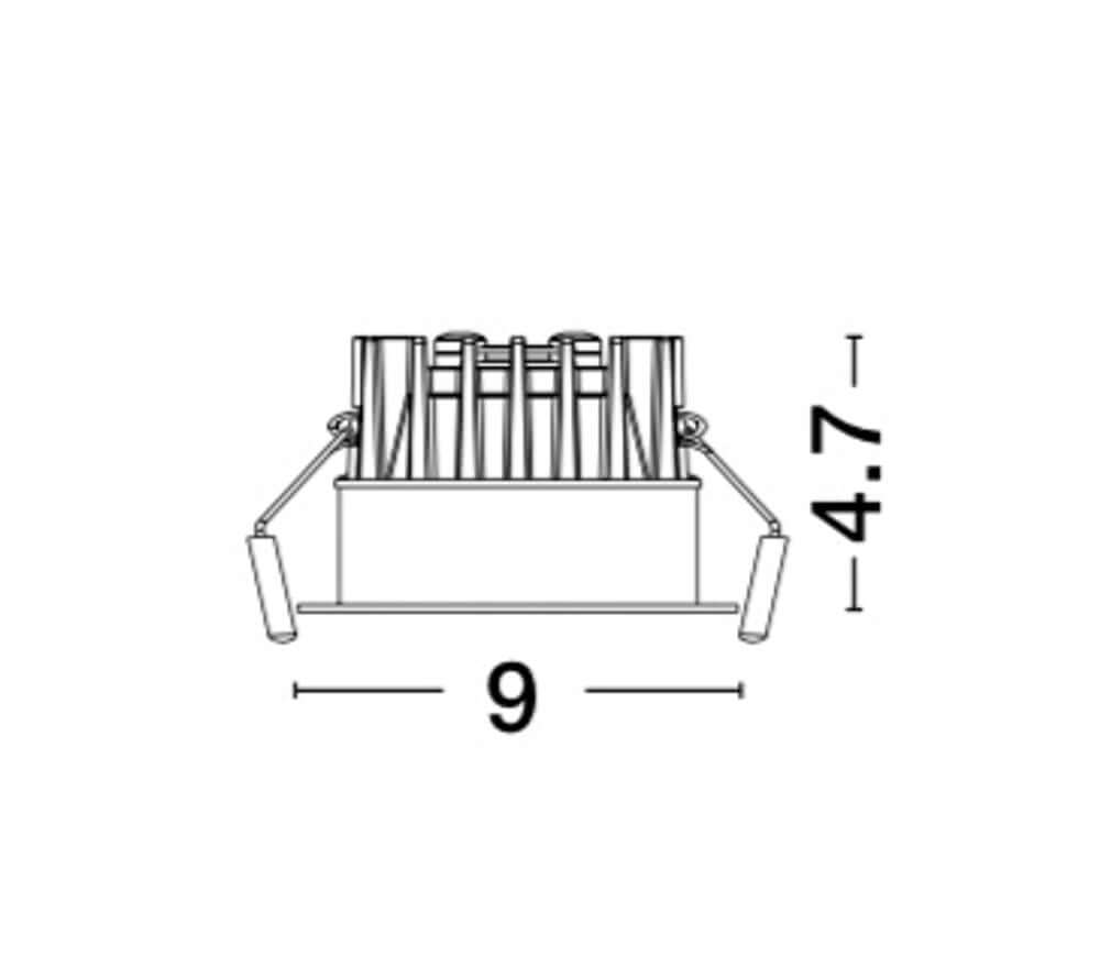 Technische Zeichnung des Blade LED Außeneinbauspots mit Maßen 9 cm und 4,7 cm für den Außenbereich.
