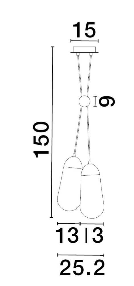 Blaky Pendelleuchte 2-flammig Ø 25,2cm Schwarz, Weiß - technische Zeichnung mit Abmessungen