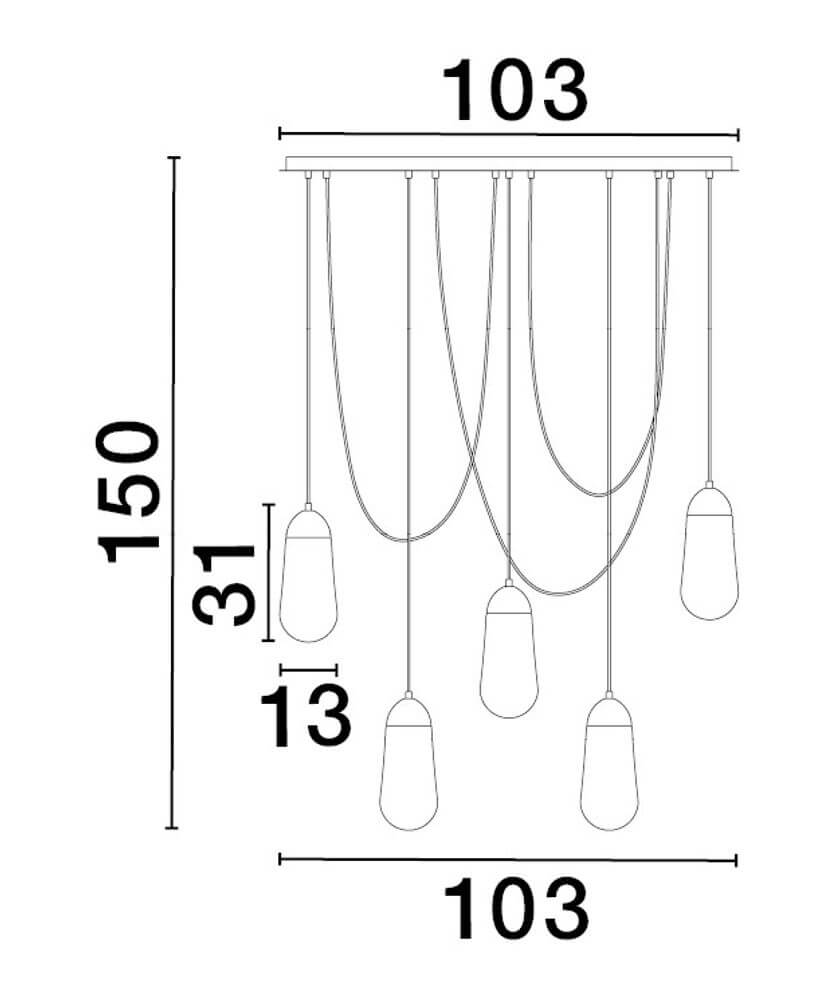 Blaky Pendelleuchte Balken 103cm 5-flammig Schwarz, Weiß mit Dimmbarem Licht und Filigranen Linien.