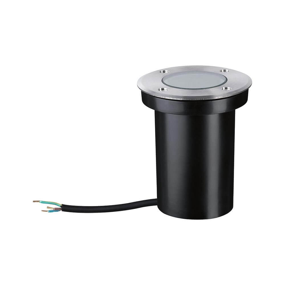 Bodeneinbauleuchte Floor 11cm Metall IP65 in Schwarz mit Edelstahlblende und Kabel.