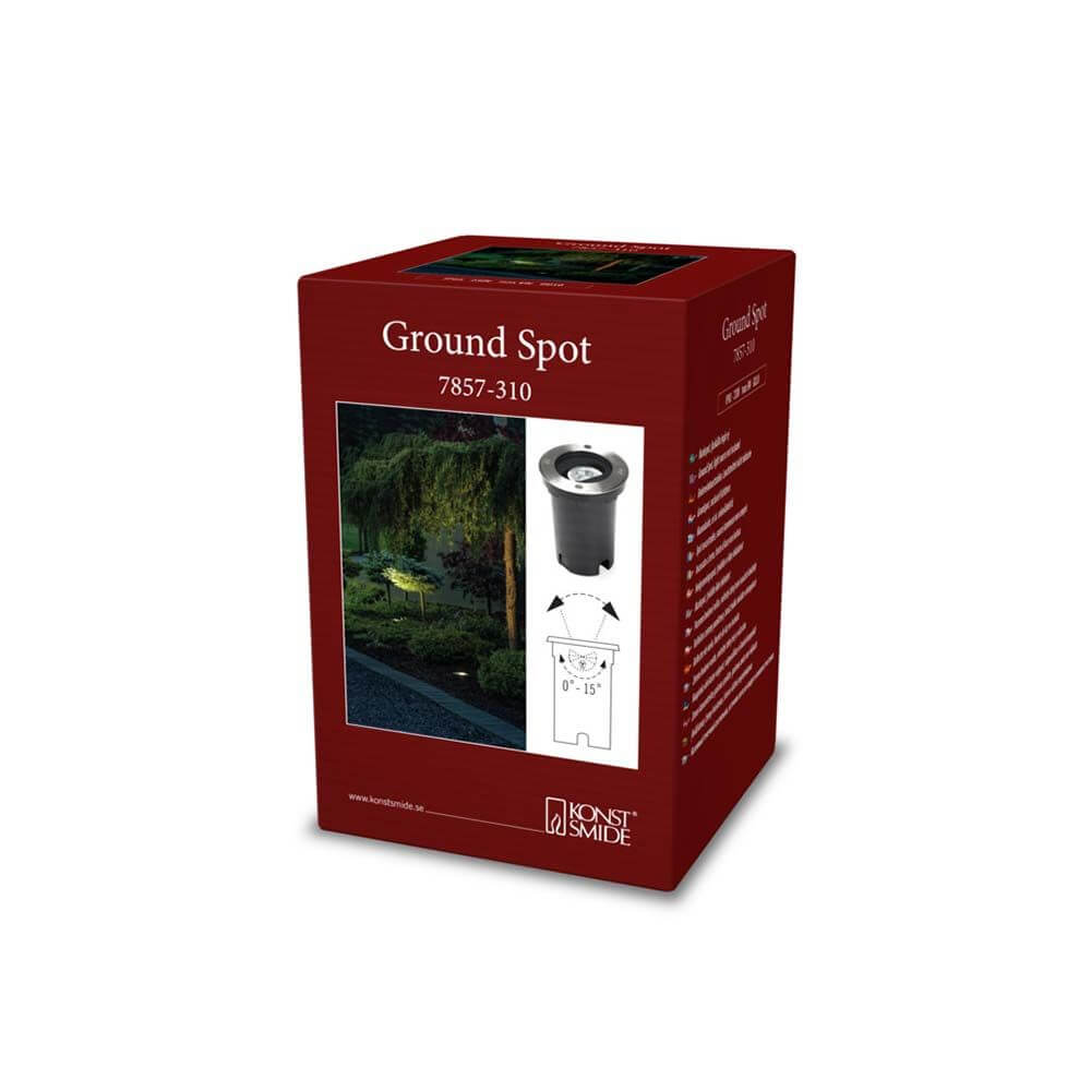 Verpackung des GU10 Bodeneinbaustrahlers IP65 Edelstahl mit technischem Detail und Anwendungshinweisen.