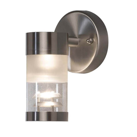 Applique da esterno Bolzano in acciaio inox, vetro chiaro, riflettore con design moderno e luce calda.