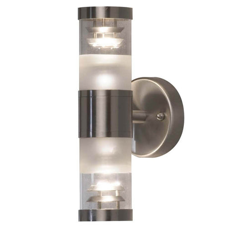 Bolzano Außen-Wandleuchte mit doppeltem Lichtkegel Edelstahl in modernem Design und Edelstahl-Finish.