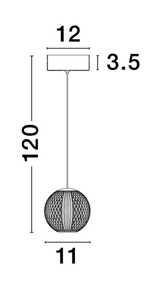 Brillante LED Pendelleuchte Ø 12cm 3200K - technische Zeichnung mit Abmessungen 12cm, 11cm, 120cm und 3,5cm.