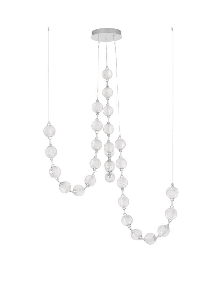 Brillante LED Pendelleuchte 30-flammig Ø 147cm 3200K mit elegantem Glasdesign und chromfarbener Aufhängung.