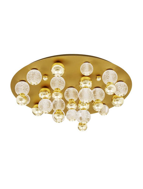 Brille LED Deckenleuchte 19-flammig in Gold mit klaren Glaskugeln für stilvolle Beleuchtung.