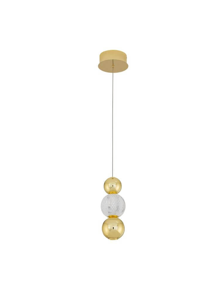 Brille LED Pendelleuchte Ø 14cm 3200K Gold in goldener Farbe mit elegantem Design und Glasakzenten.